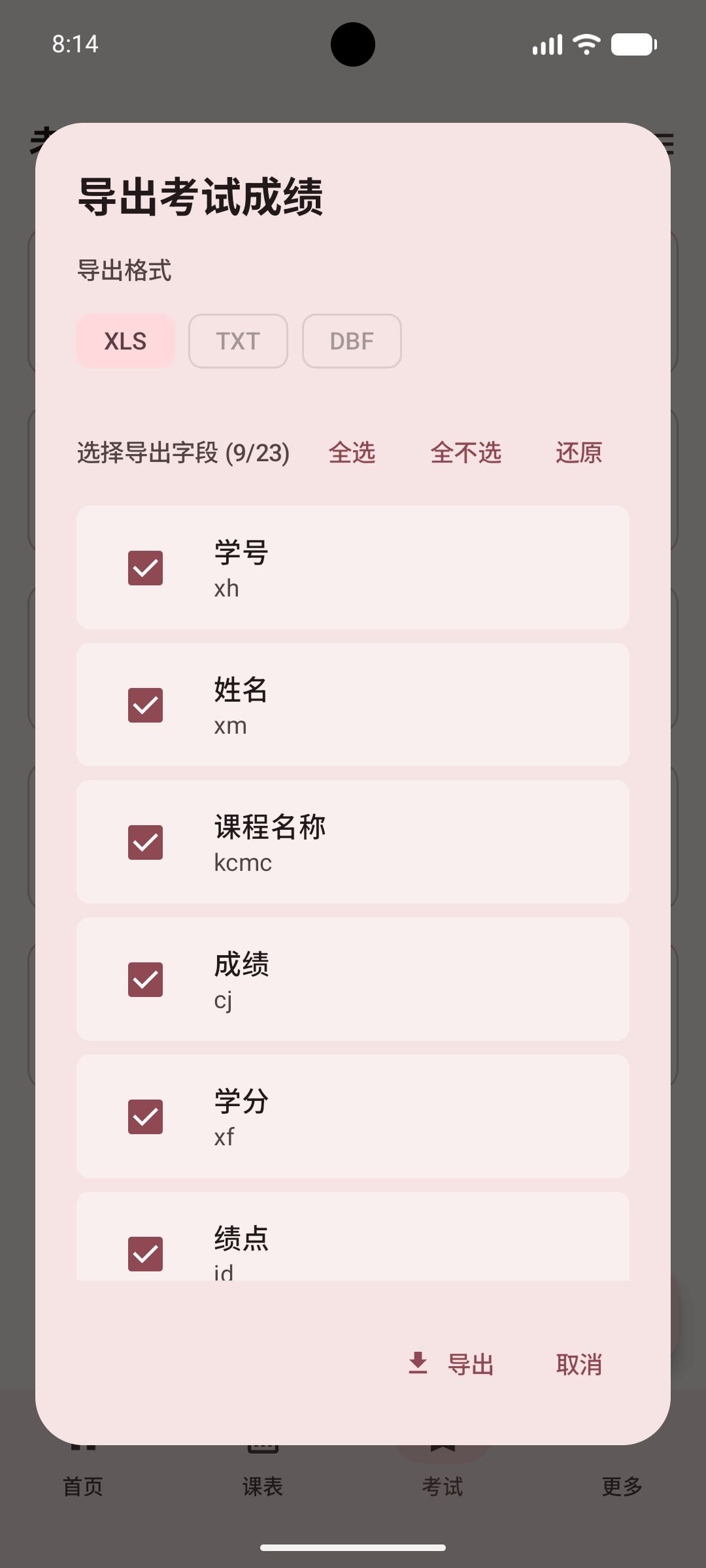 导出设置